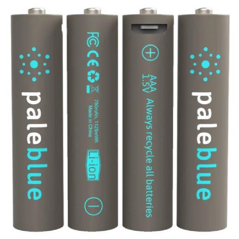 Pale Blue Li-Ion rechargeable AAA -batteries, 4 kpl + charging cable